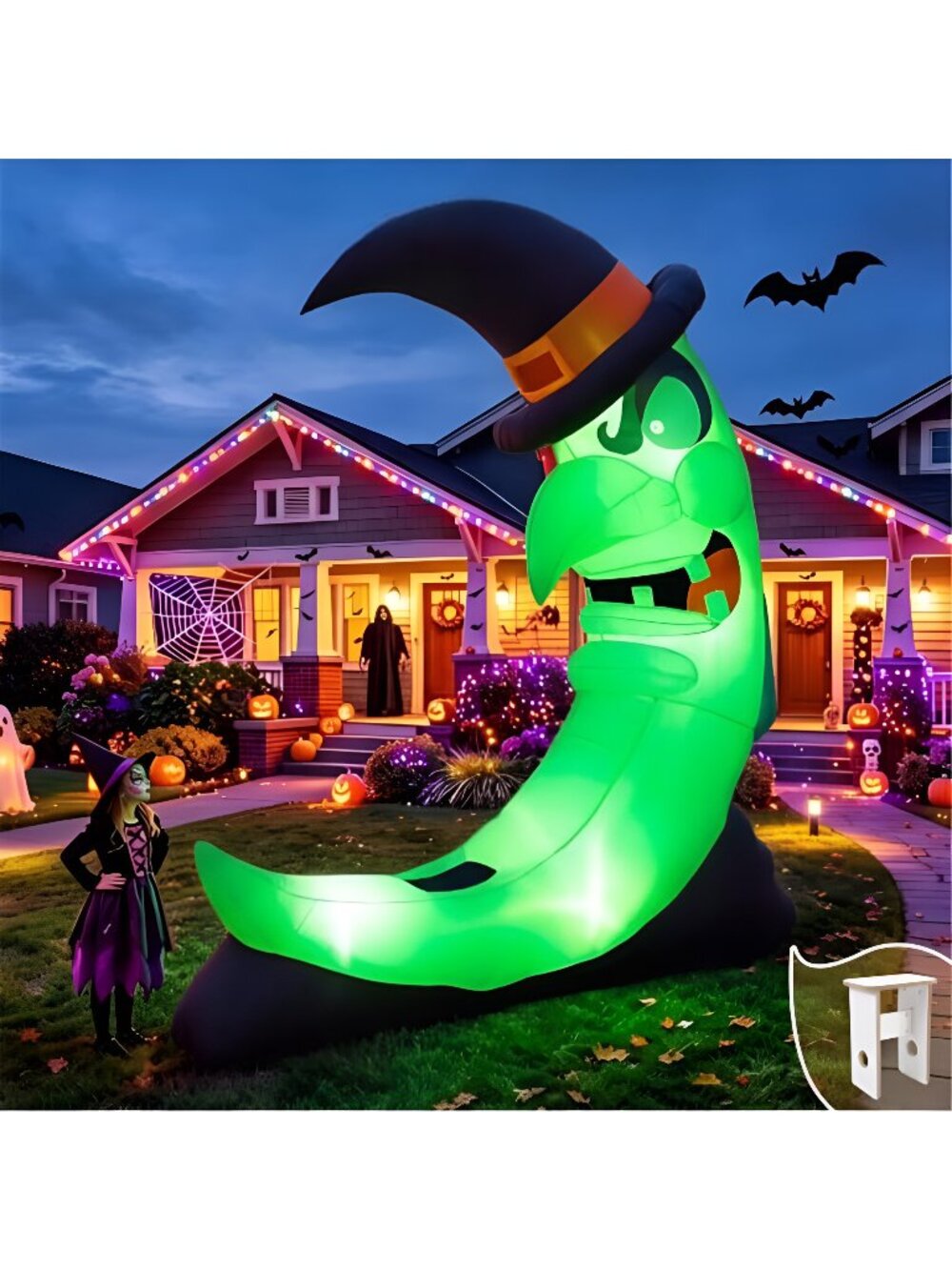 8.9 FT Giant Halloween Inflatables Witch Moon Outdoor Decorations